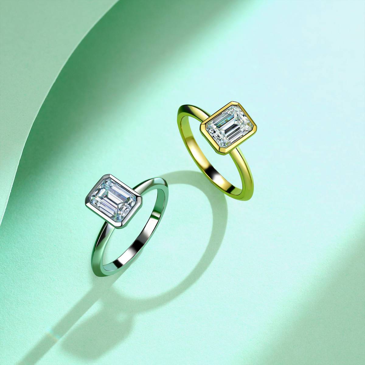 SR0618904款S925银镀18K金包镶祖母绿形MoissaniteWomen's Ring8*6mmmm/2.0ct
