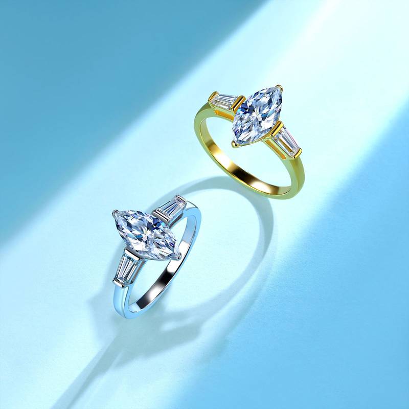 SR0619103款S925银镀18K金马眼形三石款全MoissaniteWomen's Ring2.6ct