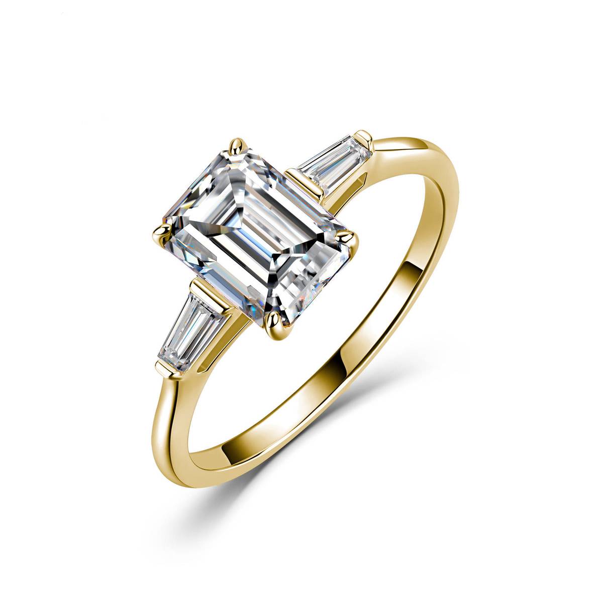 SR0619304款S925银镀18K金祖母绿形三石款全MoissaniteWomen's Ring2.2ct