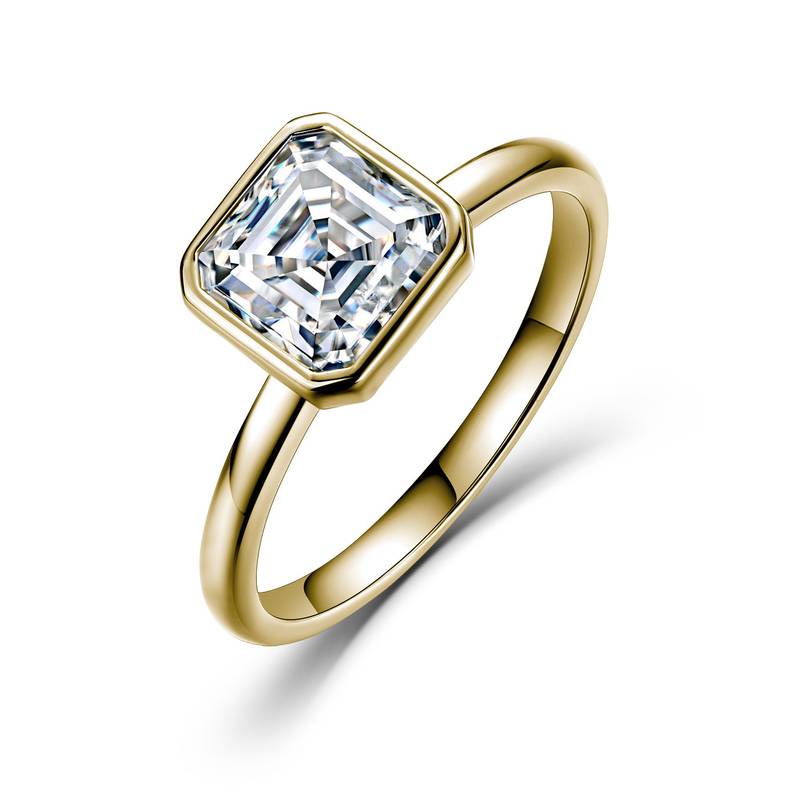 SR0626403款S925银镀18K金包镶阿斯切形MoissaniteWomen's Ring8*8mmmm/2.5ct