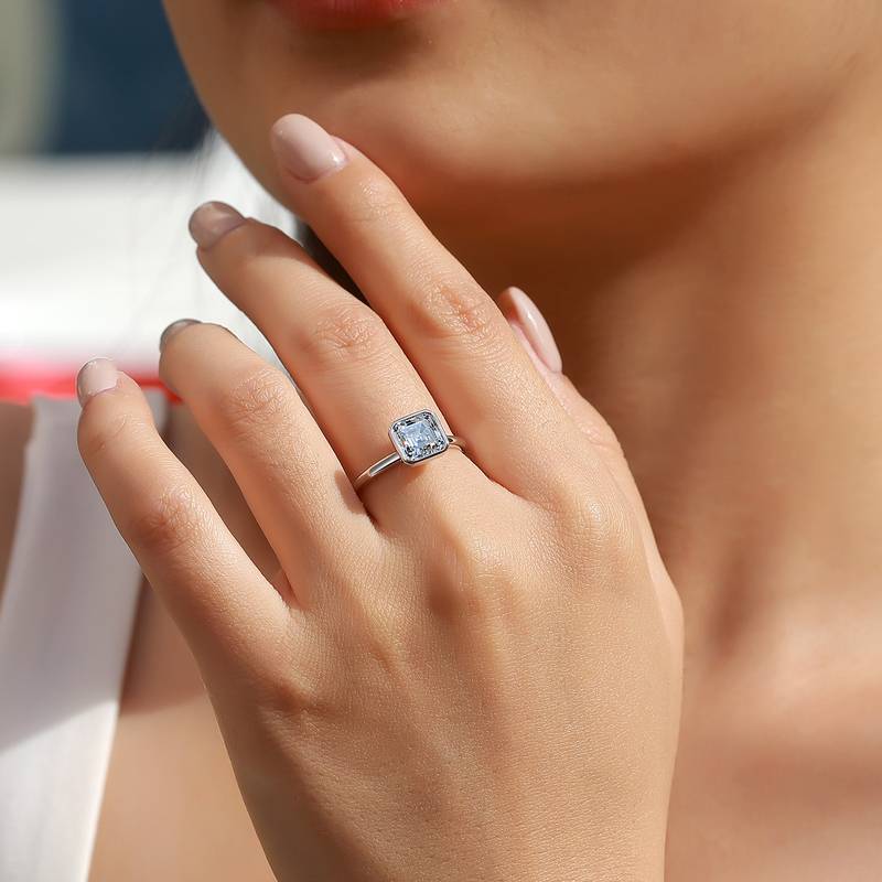 SR0626403款S925银镀18K金包镶阿斯切形MoissaniteWomen's Ring8*8mmmm/2.5ct