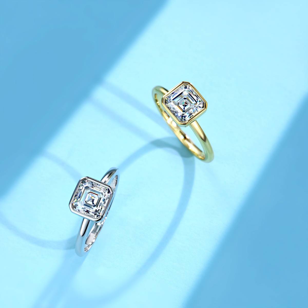 SR0626403款S925银镀18K金包镶阿斯切形MoissaniteWomen's Ring8*8mmmm/2.5ct
