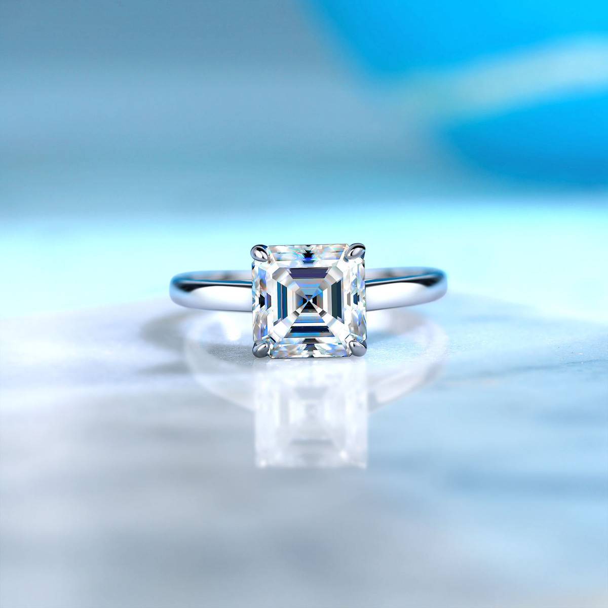 SR0620003款S925银镀18K金阿斯切形莫桑钻女戒8*8mm/2.5ct