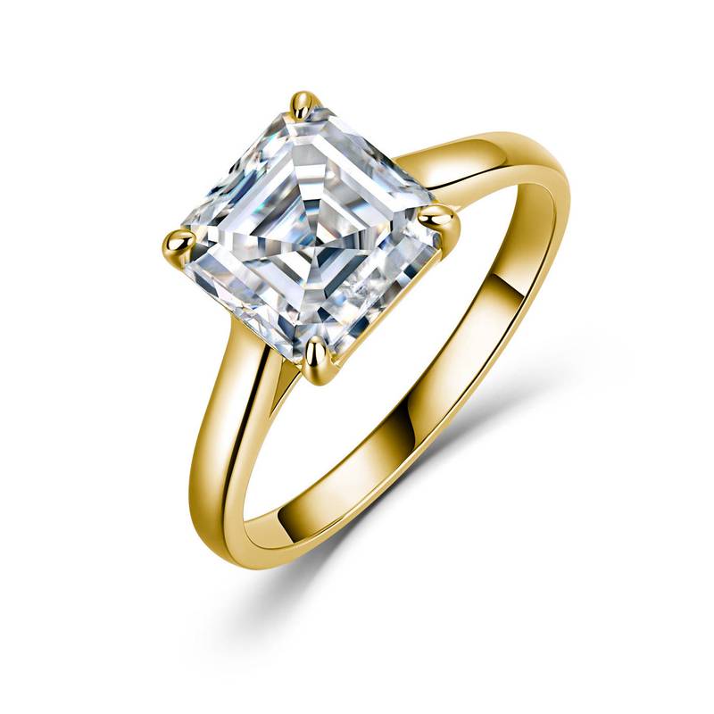SR0620003款S925银镀18K金阿斯切形莫桑钻女戒8*8mm/2.5ct