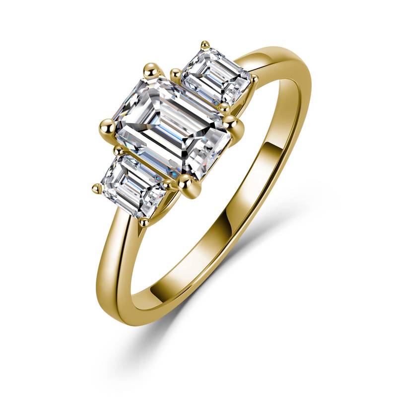 SR0620703款S925银镀18K金祖母绿形全Moissanite三石款Women's Ring1.6ct