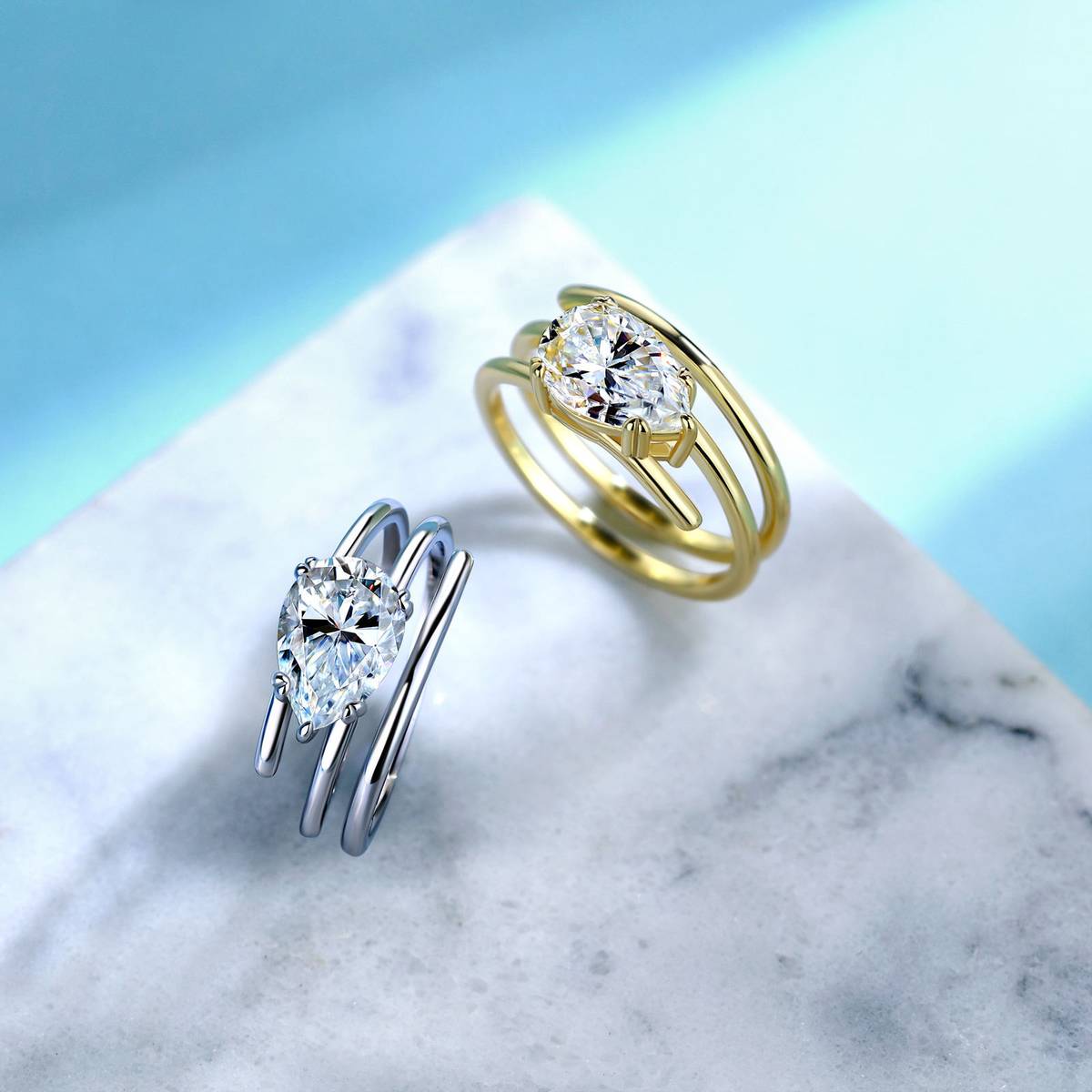 SR0636206款S925银镀18K金梨形MoissaniteFashionWomen's Ring10*7mmmm/2.0ct