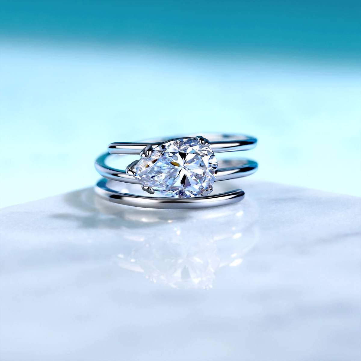 SR0636206款S925银镀18K金梨形MoissaniteFashionWomen's Ring10*7mmmm/2.0ct