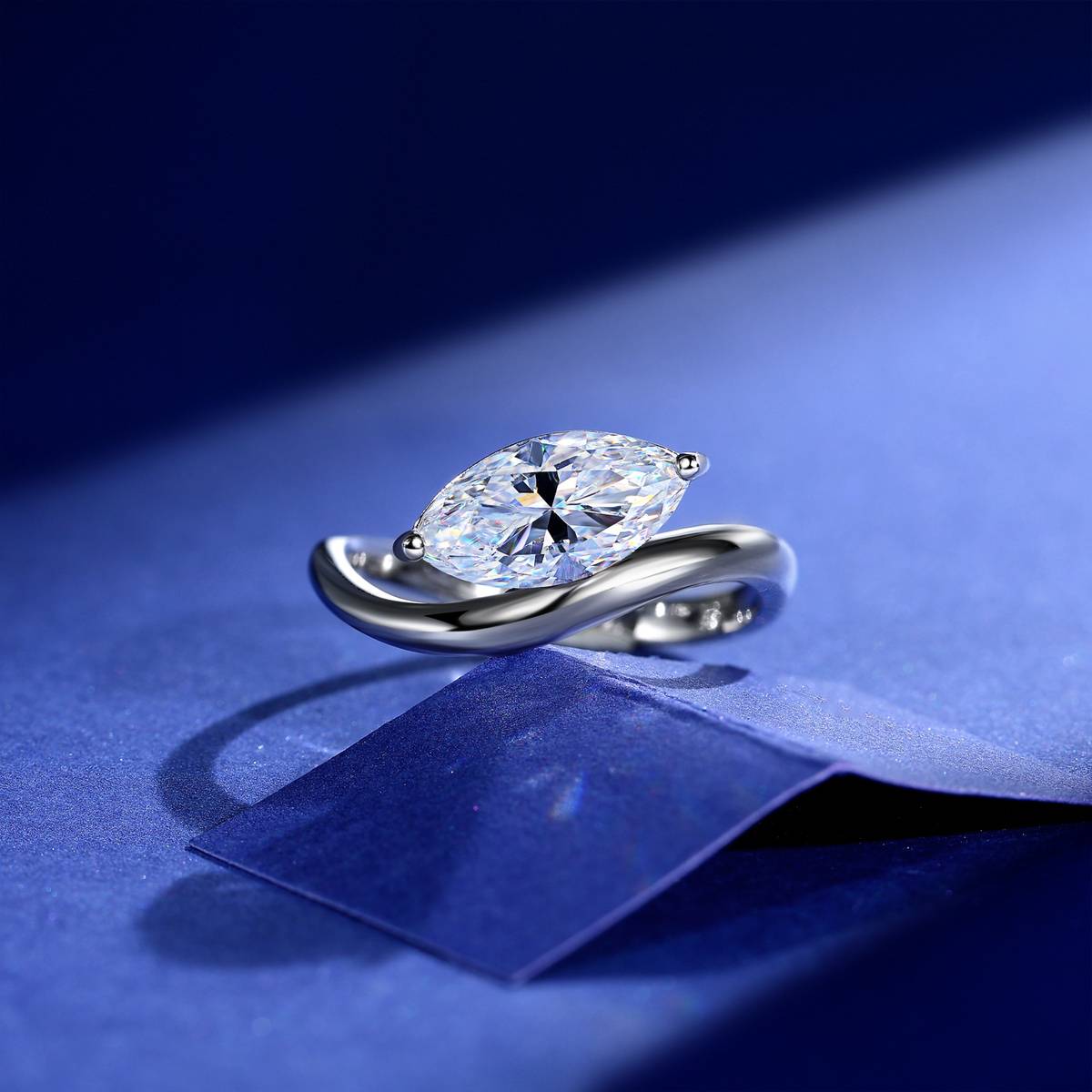 SR0636703款S925银镀18K金马眼形MoissaniteFashion个性Women's Ring12*6mmmm/2.0ct