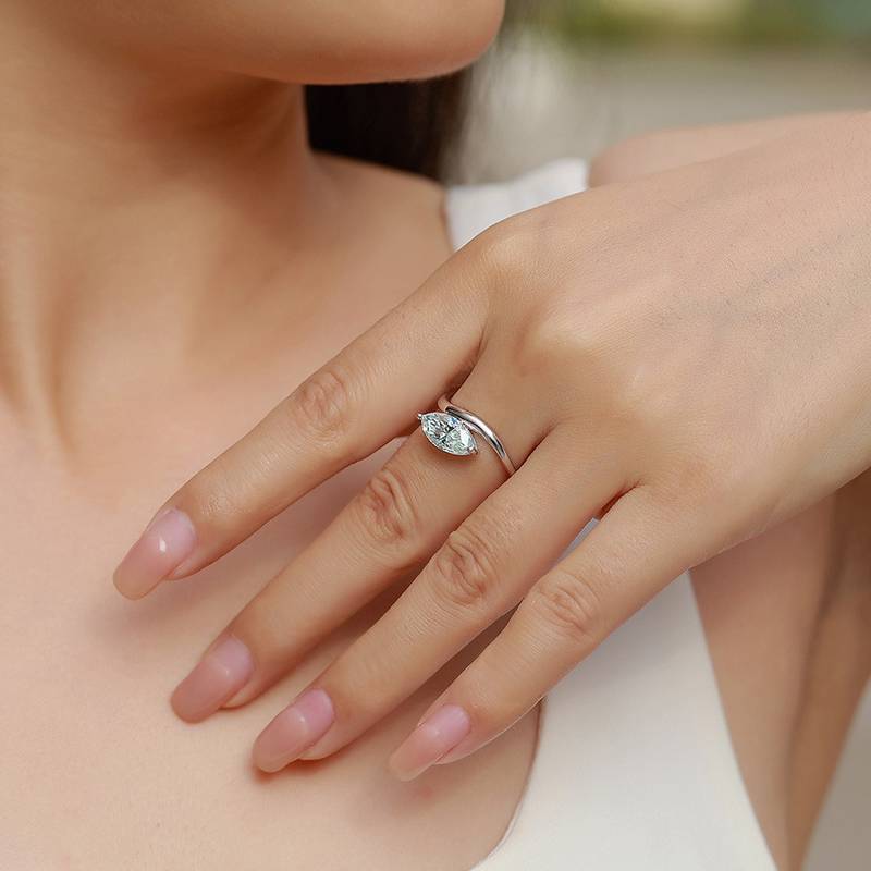 SR0636703款S925银镀18K金马眼形MoissaniteFashion个性Women's Ring12*6mmmm/2.0ct