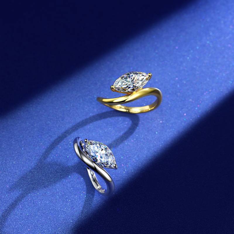 SR0636703款S925银镀18K金马眼形MoissaniteFashion个性Women's Ring12*6mmmm/2.0ct