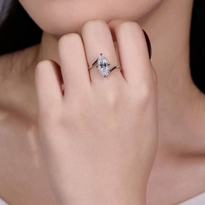 SR0650902款S925银镀18K金马眼形Moissanite永恒守护Ring14*7mmmm/3.0ct