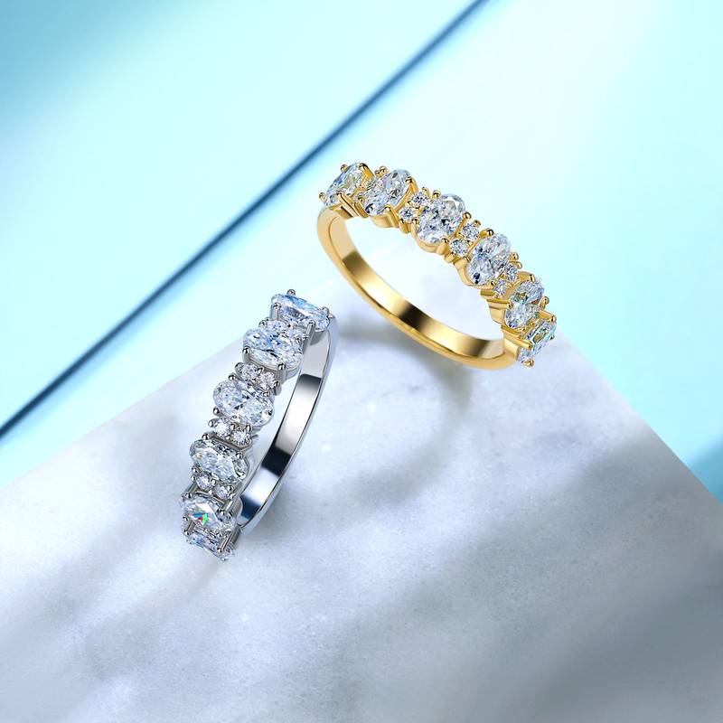 SR0690201款S925银镀18K金蛋形MoissaniteRomantic排戒1.94ct