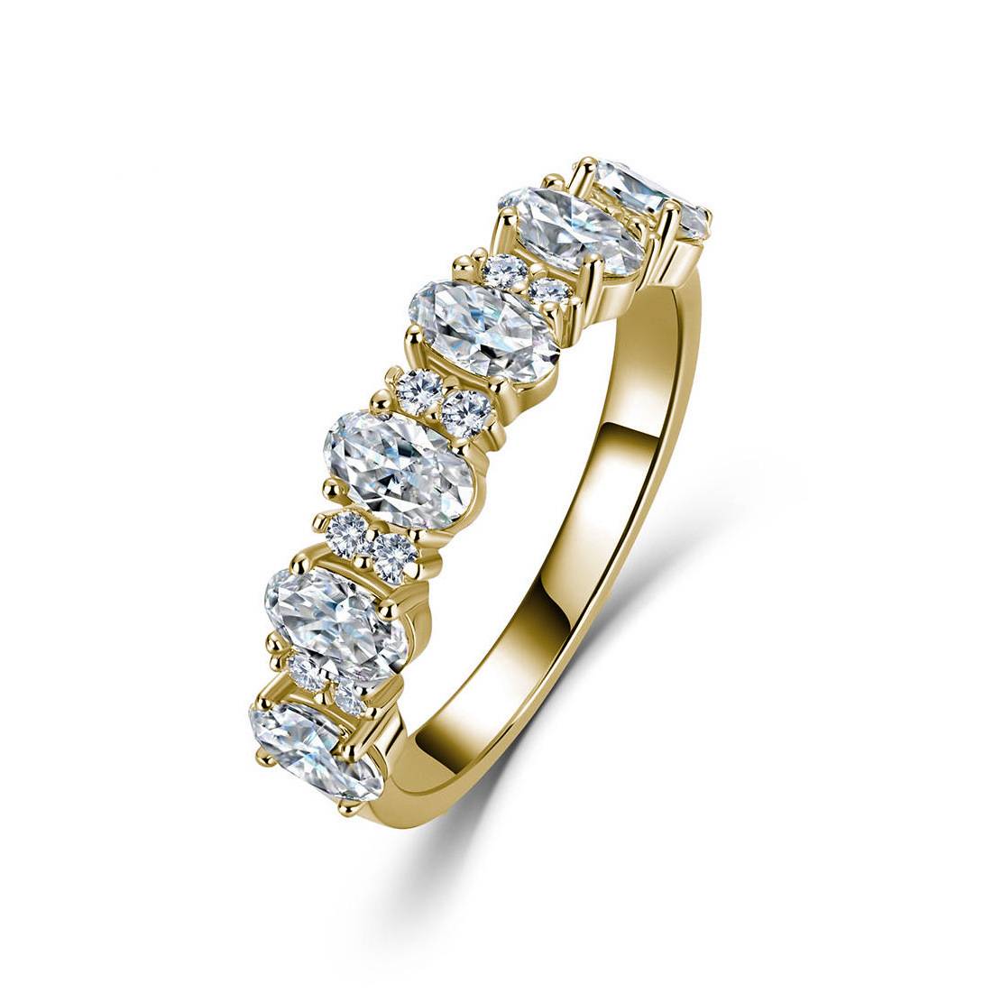 SR0690201款S925银镀18K金蛋形莫桑钻浪漫排戒1.94ct