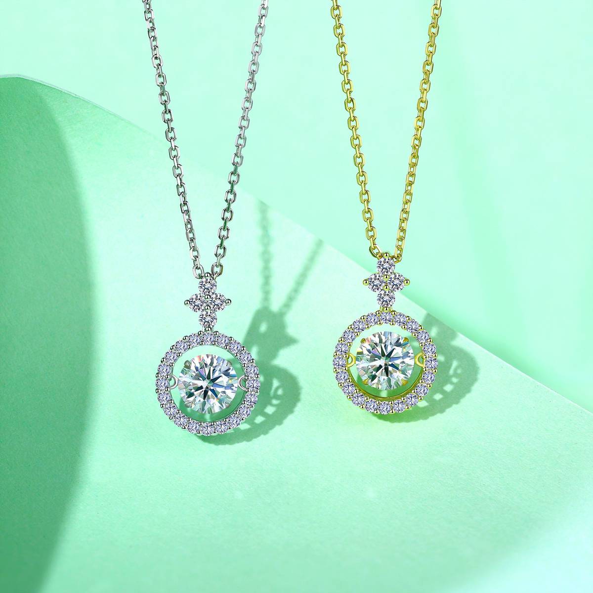 SP0529603款S925银镀18K金莫桑钻灵动摇弋生辉吊坠1.7ct