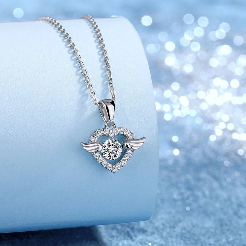 SP0366406款S925银镀18K金Moissanite爱心天使灵动Necklace0.6ct