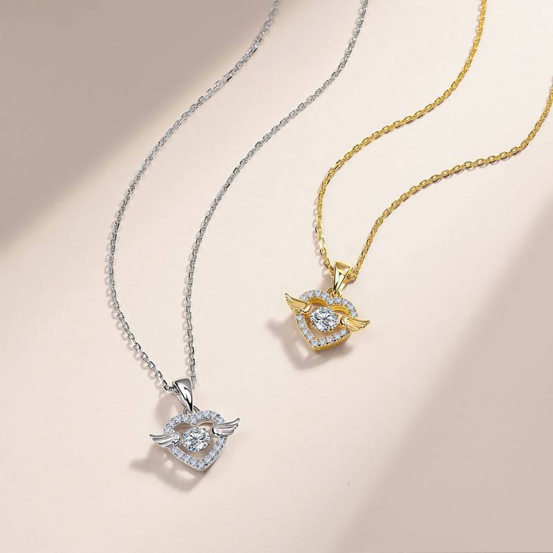 SP0366406款S925银镀18K金Moissanite爱心天使灵动Necklace0.6ct