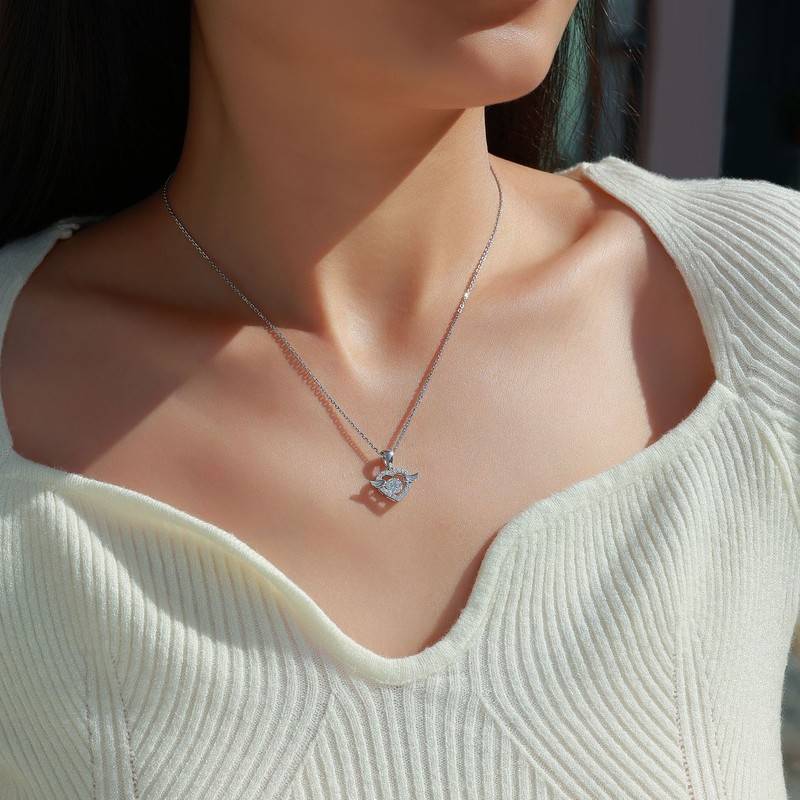 SP0366406款S925银镀18K金Moissanite爱心天使灵动Necklace0.6ct