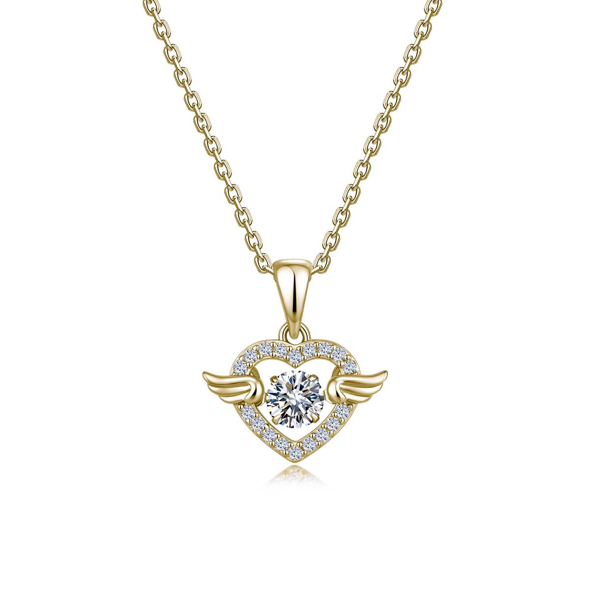 SP0366406款S925银镀18K金莫桑钻爱心天使灵动项链0.6ct