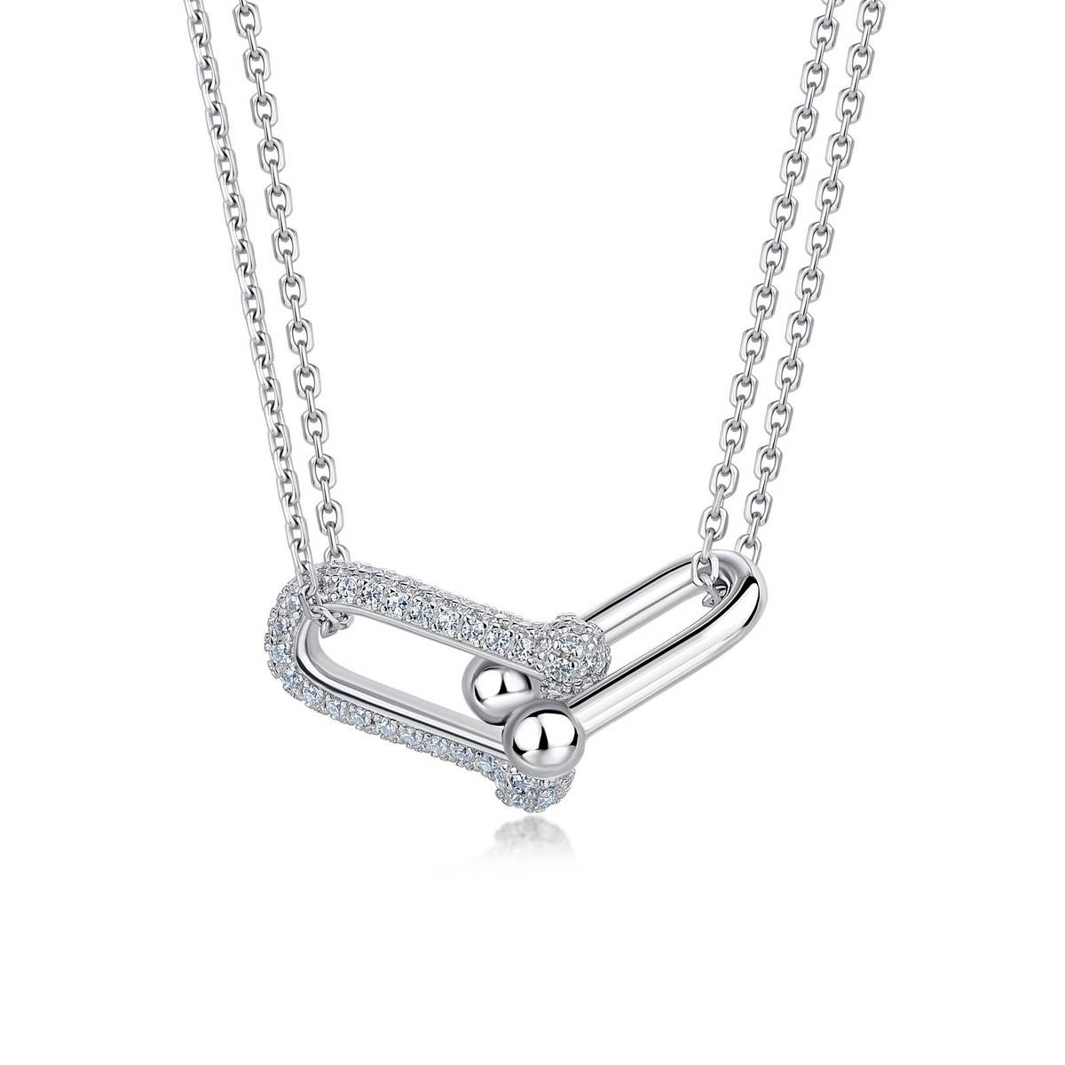 SN0137706款S925银镀18K金莫桑钻幸福环扣项链0.5ct