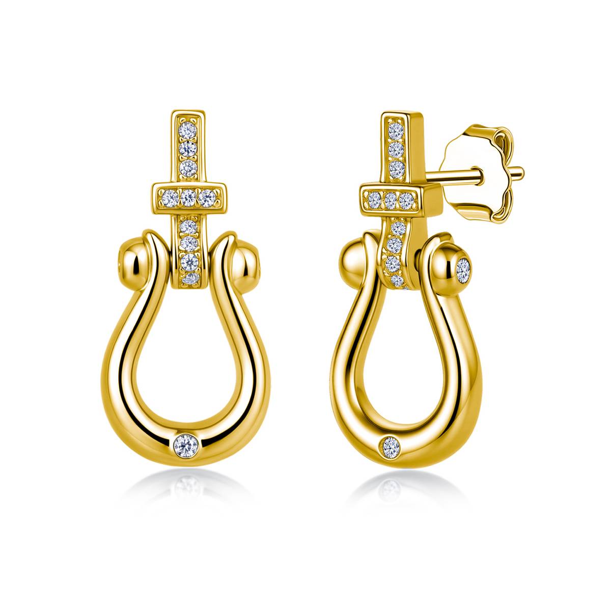 SE0534208款S925银镀18K金Moissanite马蹄扣Stud Earring0.2ct