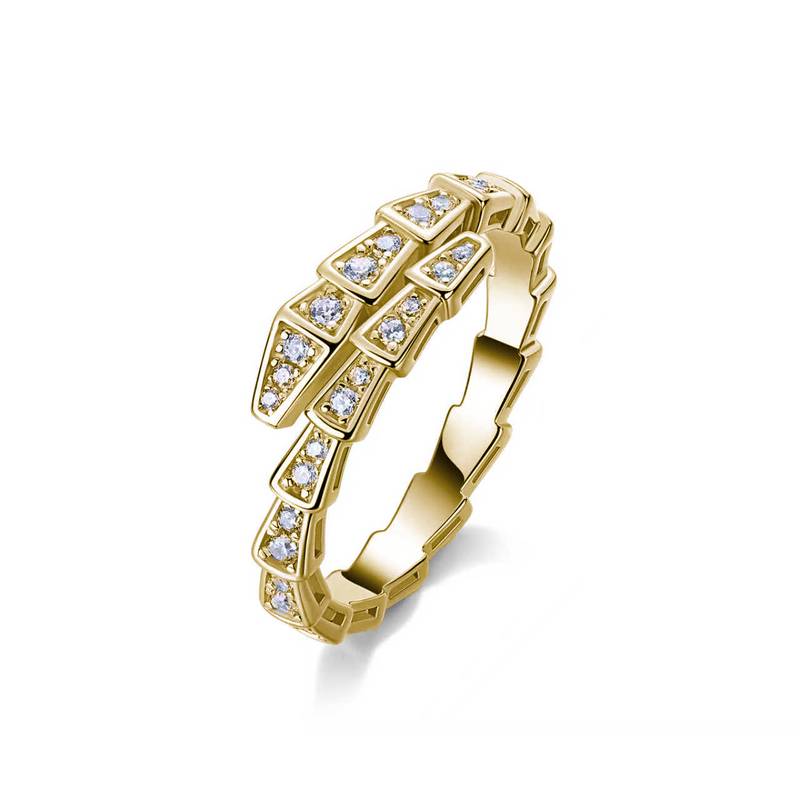 SR0378405款S925银镀18K金莫桑钻女蛇形戒指0.4ct