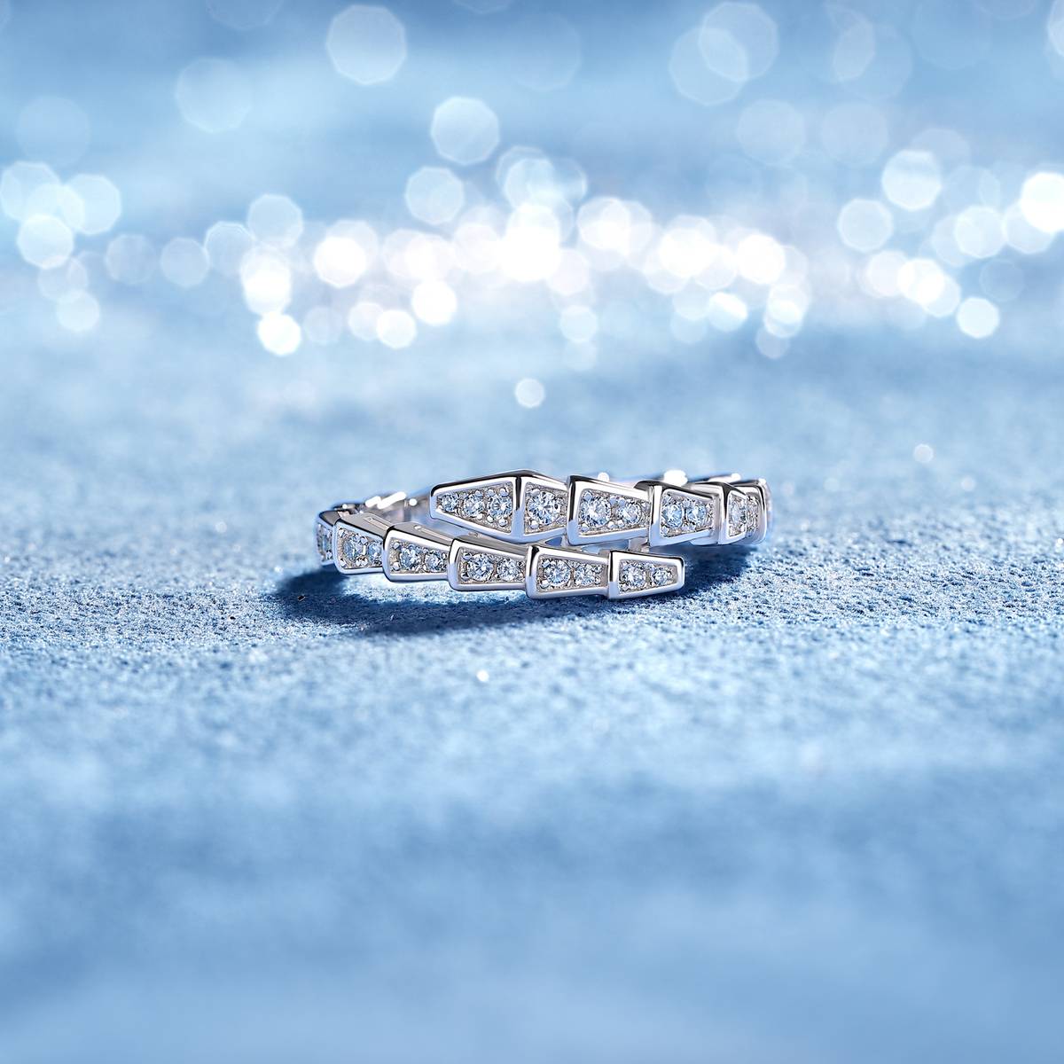 SR0378405款S925银镀18K金Moissanite女蛇形Ring0.4ct
