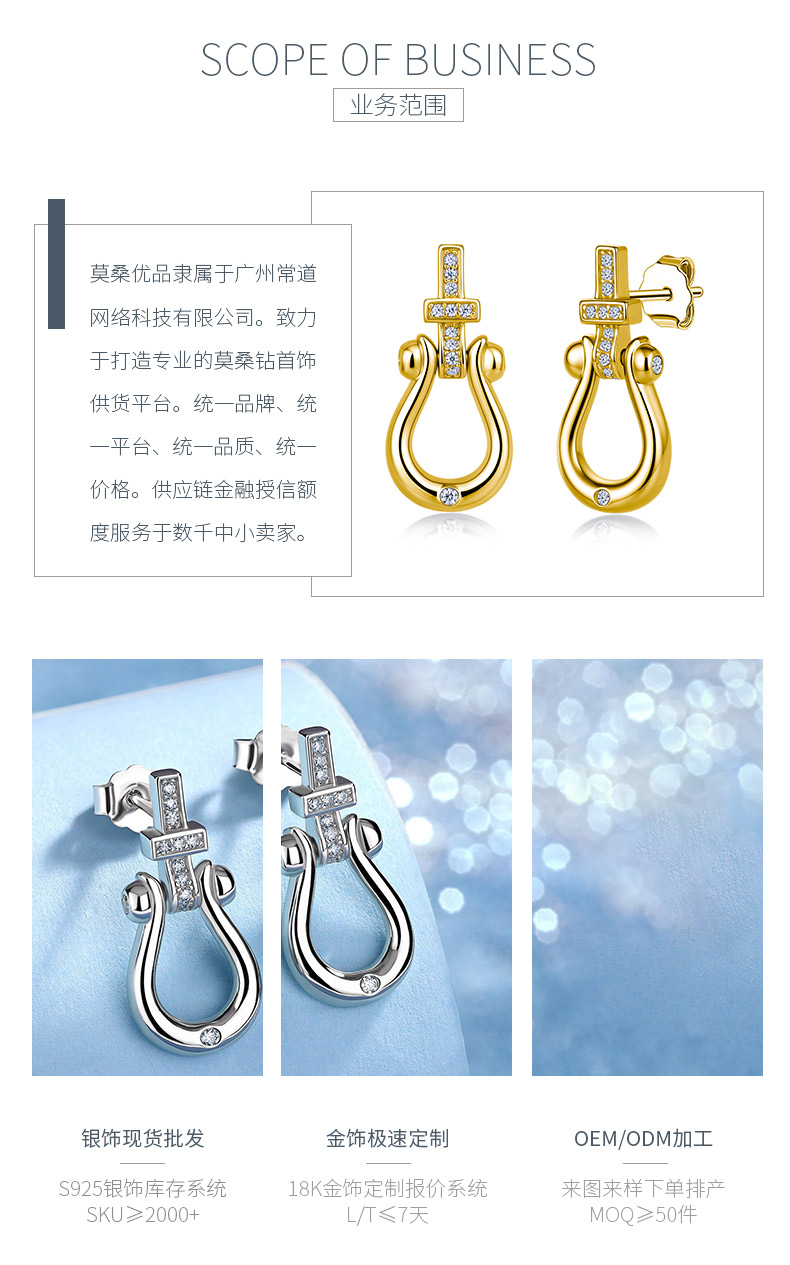 SE0534208款S925银镀18K金莫桑钻马蹄扣耳钉0.2ct - 3