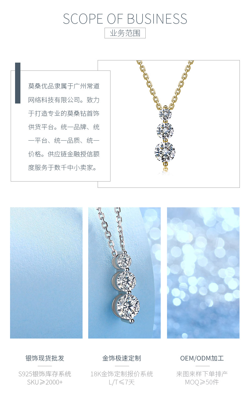 SN0217402款S925银镀18K金莫桑钻时尚项链0.9ct - 3