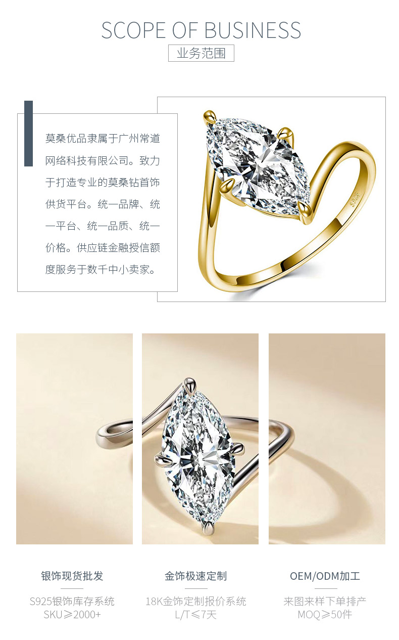 SR0650902款S925银镀18K金马眼形莫桑钻永恒守护戒指14*7mm/3.0ct - 3