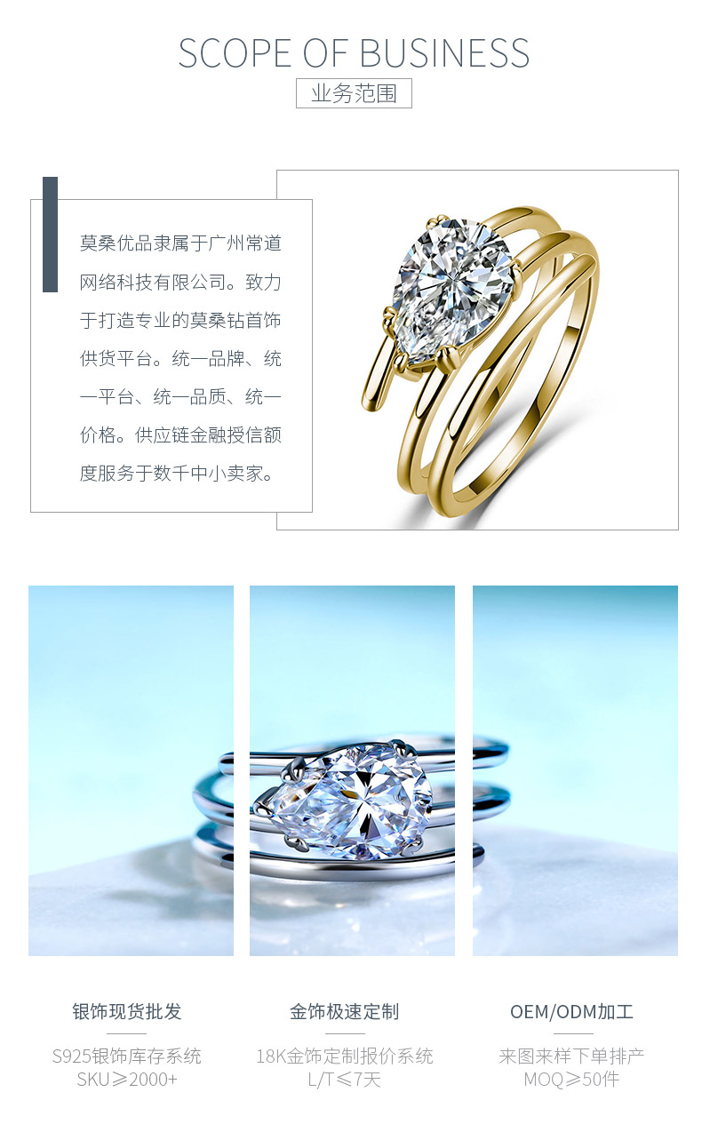 SR0636206款S925银镀18K金梨形莫桑钻时尚女戒10*7mm/2.0ct - 3