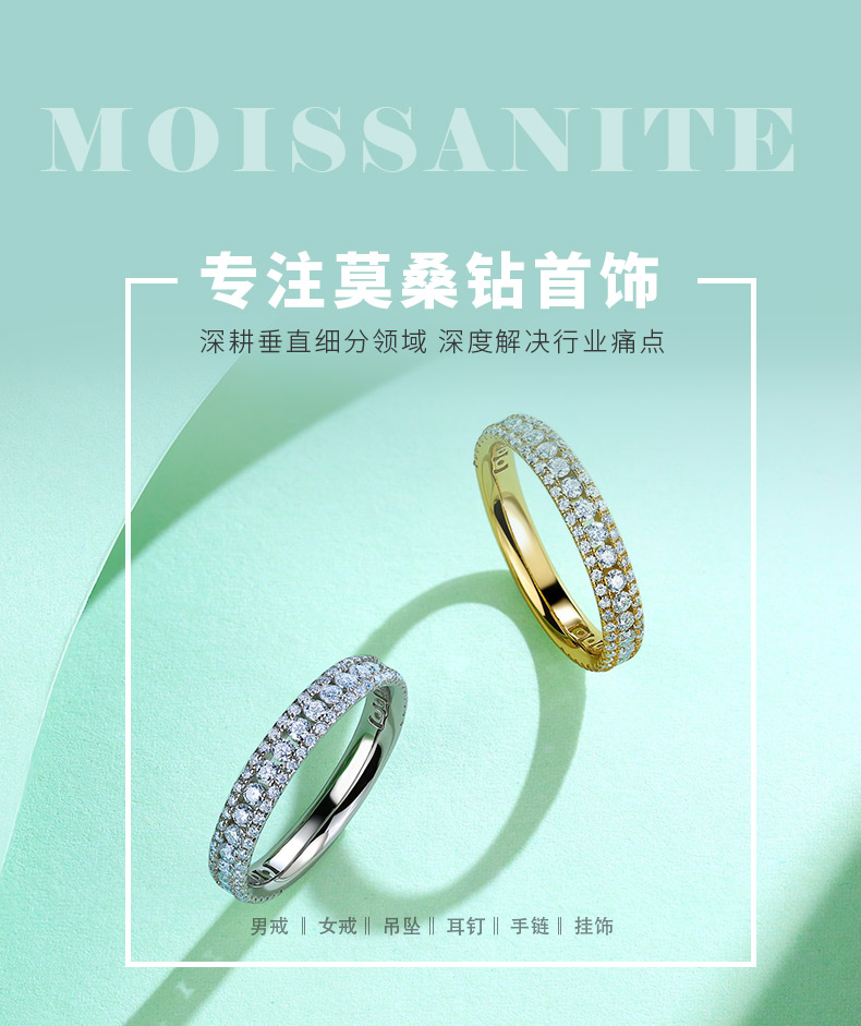 SR0478703款S925银镀18K金相守一生全莫桑钻排戒0.96ct - 1