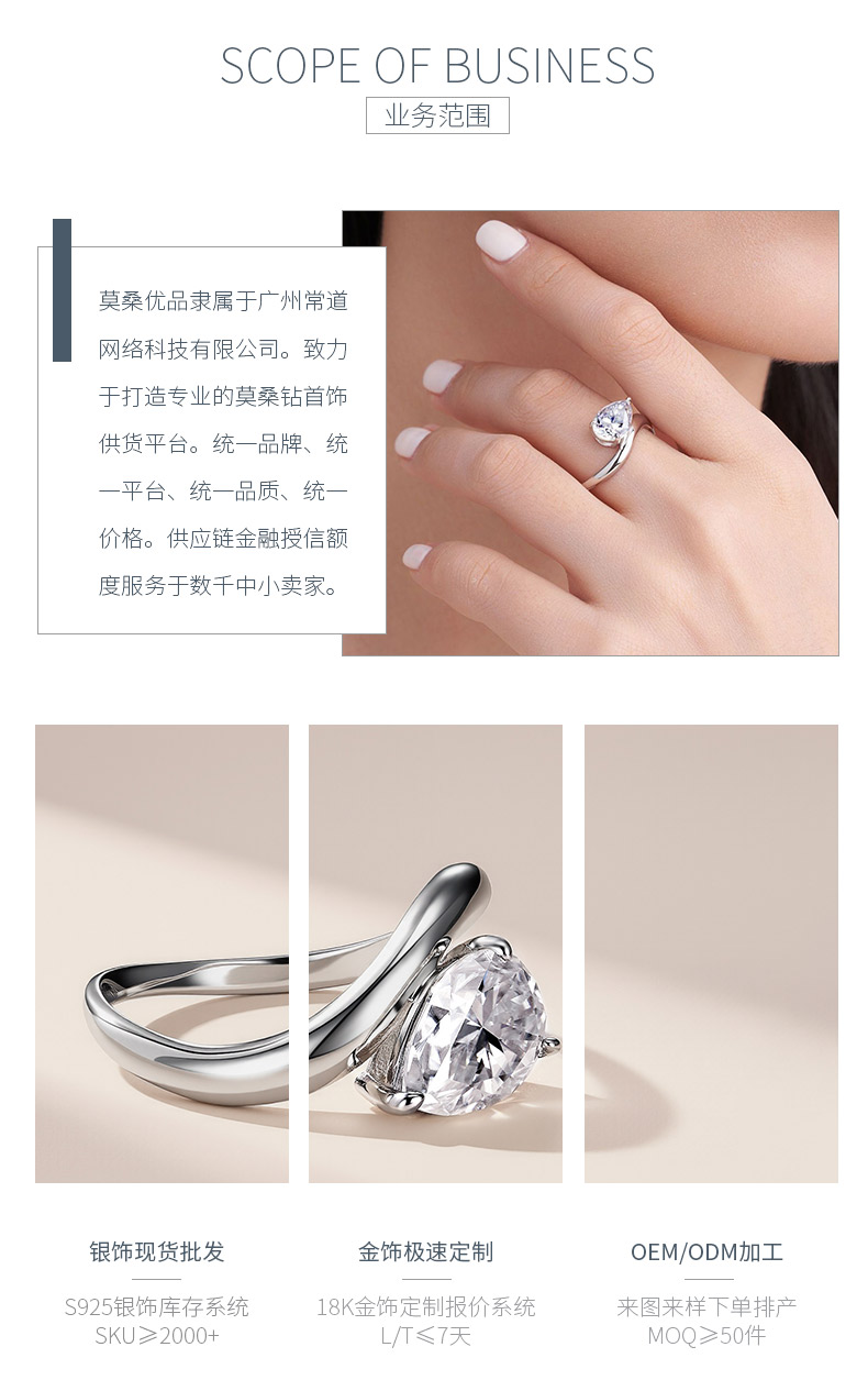 SR0672802款S925银镀18K金水滴形莫桑钻个性简约戒指10*7mm/2.0ct - 3