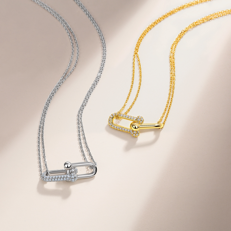 SN0137706款S925银镀18K金Moissanite幸福环扣Necklace0.5ct