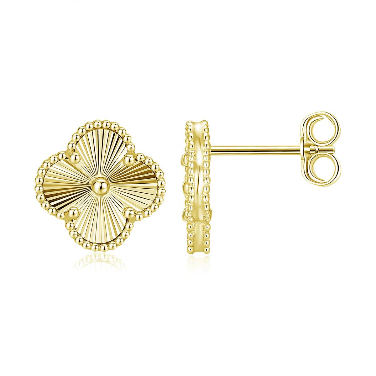 SE0633903款银镀18K金复古拉丝工艺四叶草Stud Earring