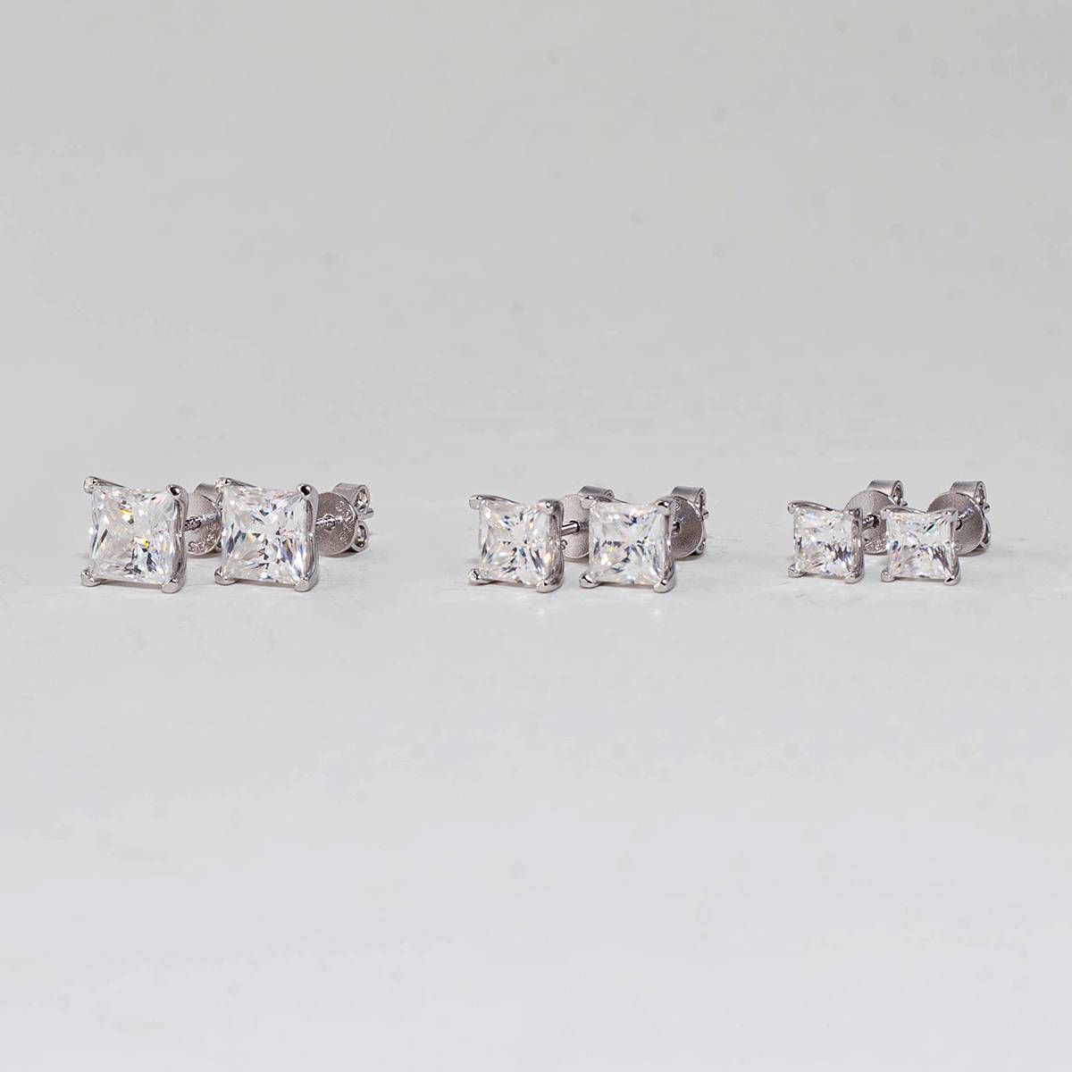 33S款S925银镀18K白金公主方形Moissanite耀眼简约Stud Earring