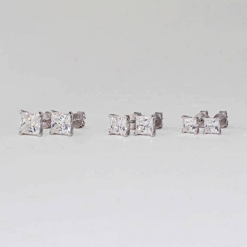 33S款S925银镀18K白金公主方形Moissanite耀眼简约Stud Earring