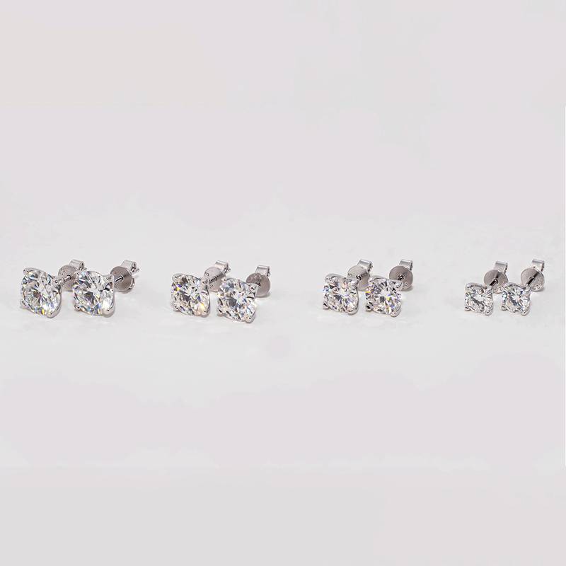33S款S925银镀18K白金圆形Moissanite耀眼简约Stud Earring
