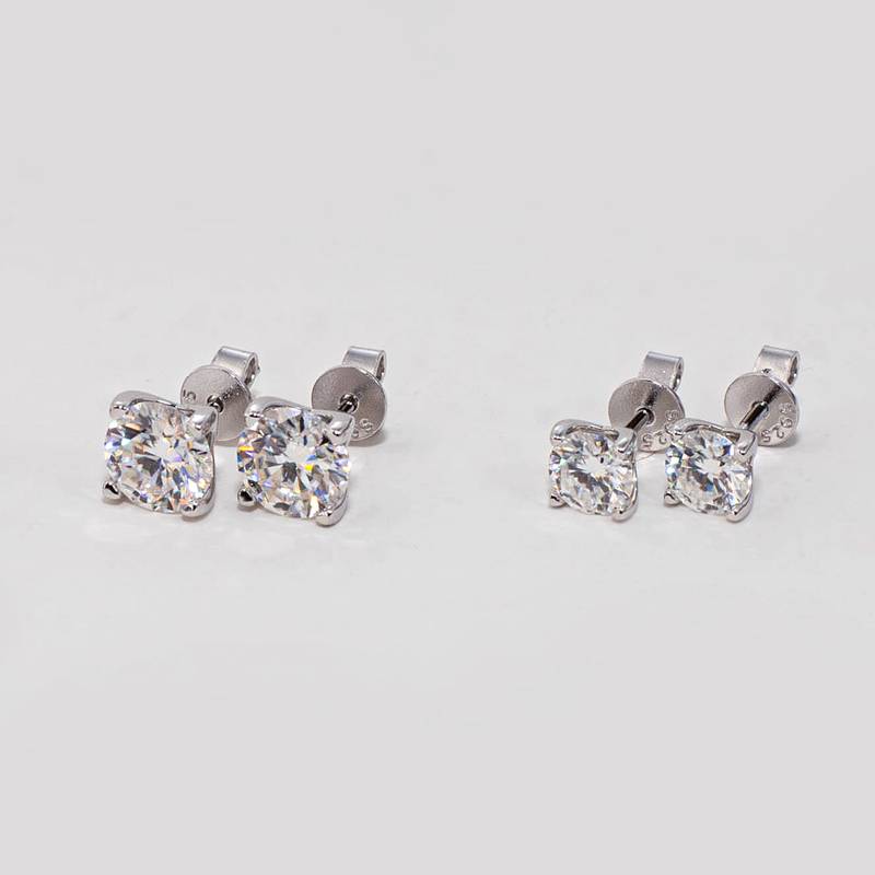33S款S925银镀18K白金圆形Moissanite耀眼简约Stud Earring