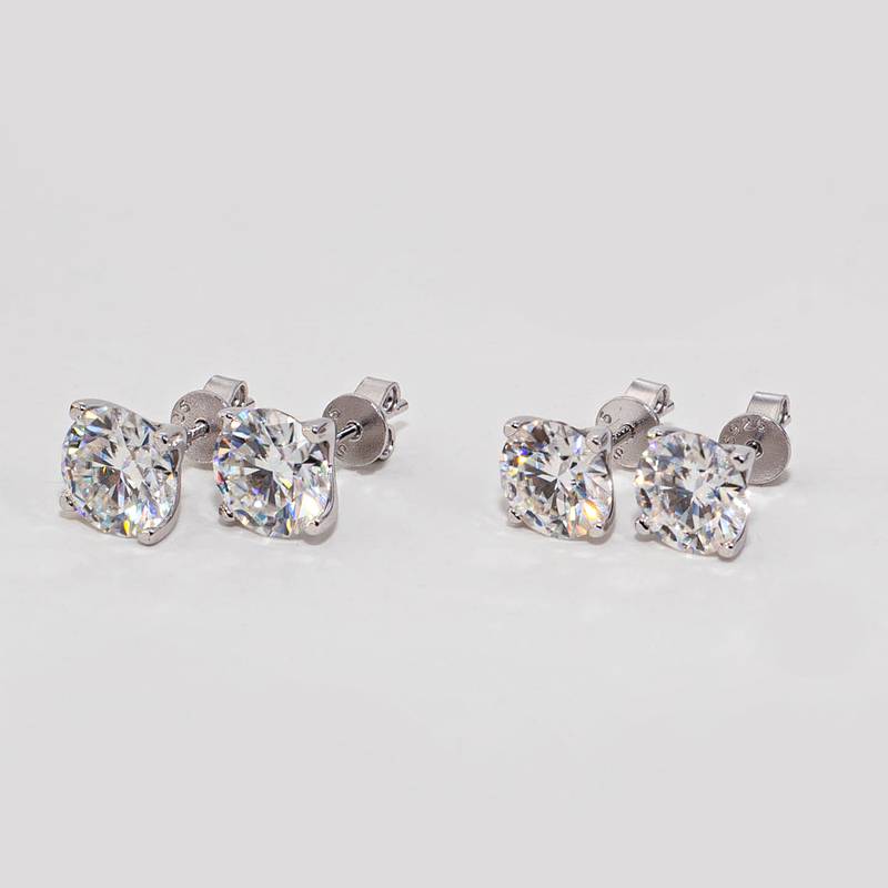 33S款S925银镀18K白金圆形Moissanite耀眼简约Stud Earring