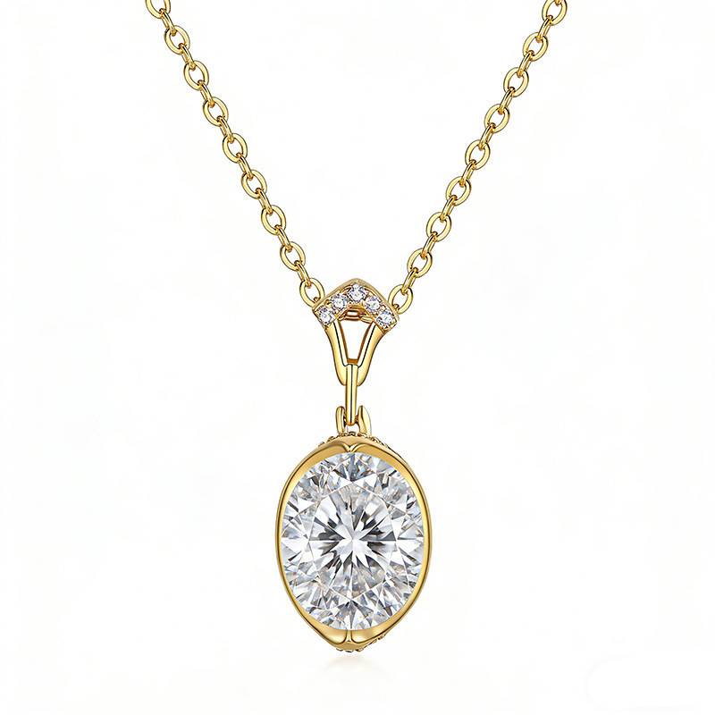 FX36914款S925银镀18K金蛋形莫桑钻承载幸福项链主石10*8mm/3.0ct