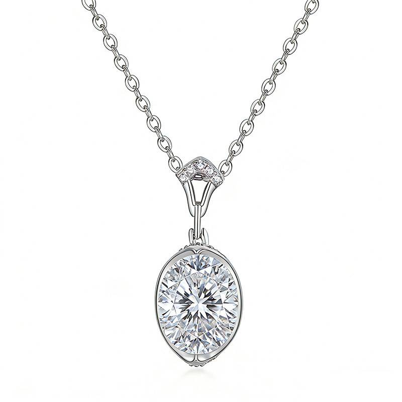FX36914款S925银镀18K金蛋形Moissanite承载幸福Necklace主石10*8mmmm/3.0ct