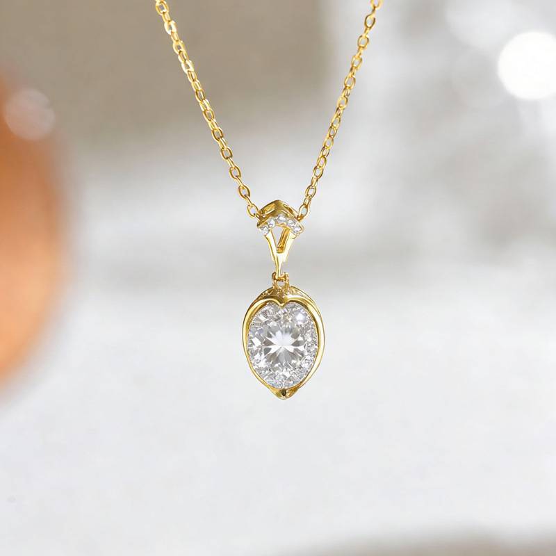 FX36914款S925银镀18K金蛋形莫桑钻承载幸福项链主石10*8mm/3.0ct