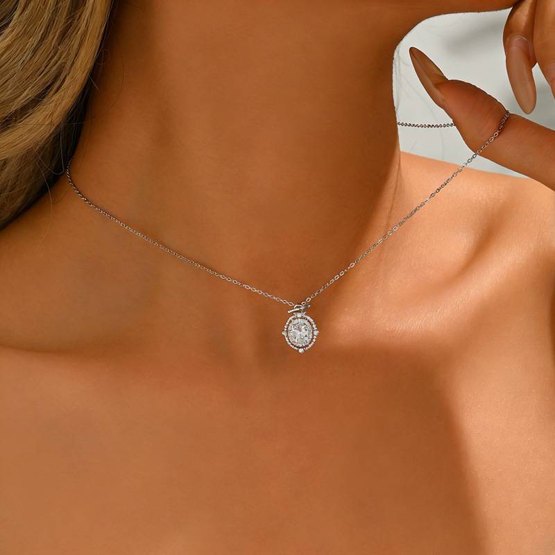 FX39525款S925银镀18K金蛋形MoissaniteRomantic星球Necklace主石8*6mmmm/1.5ct