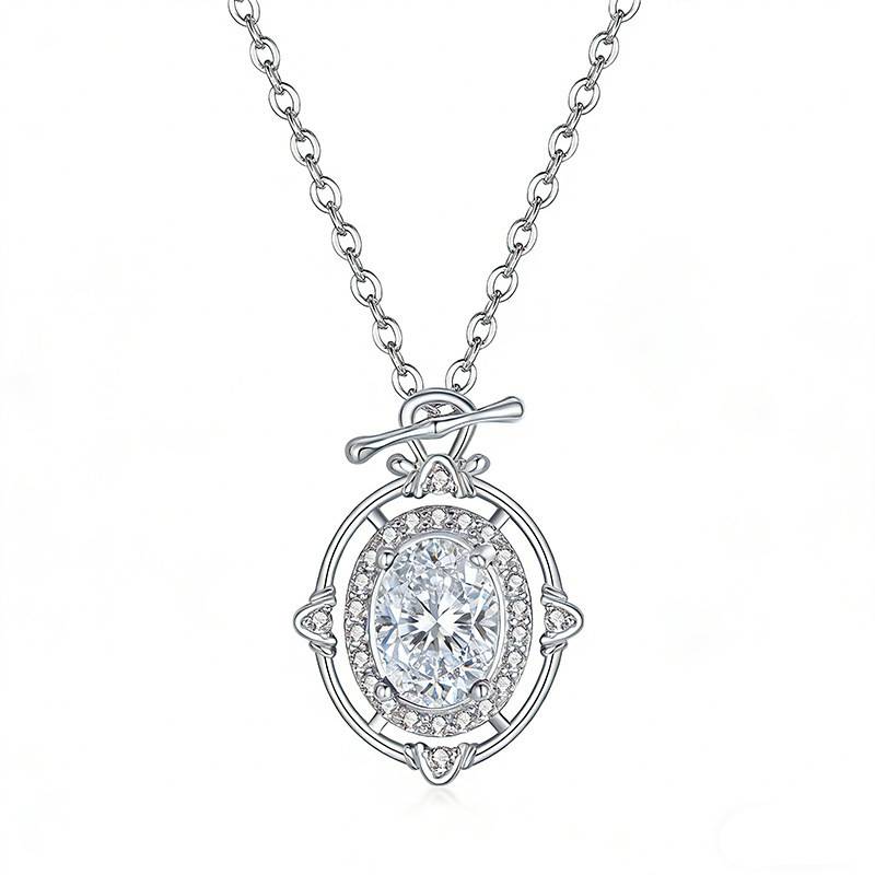 FX39525款S925银镀18K金蛋形莫桑钻浪漫星球项链主石8*6mm/1.5ct