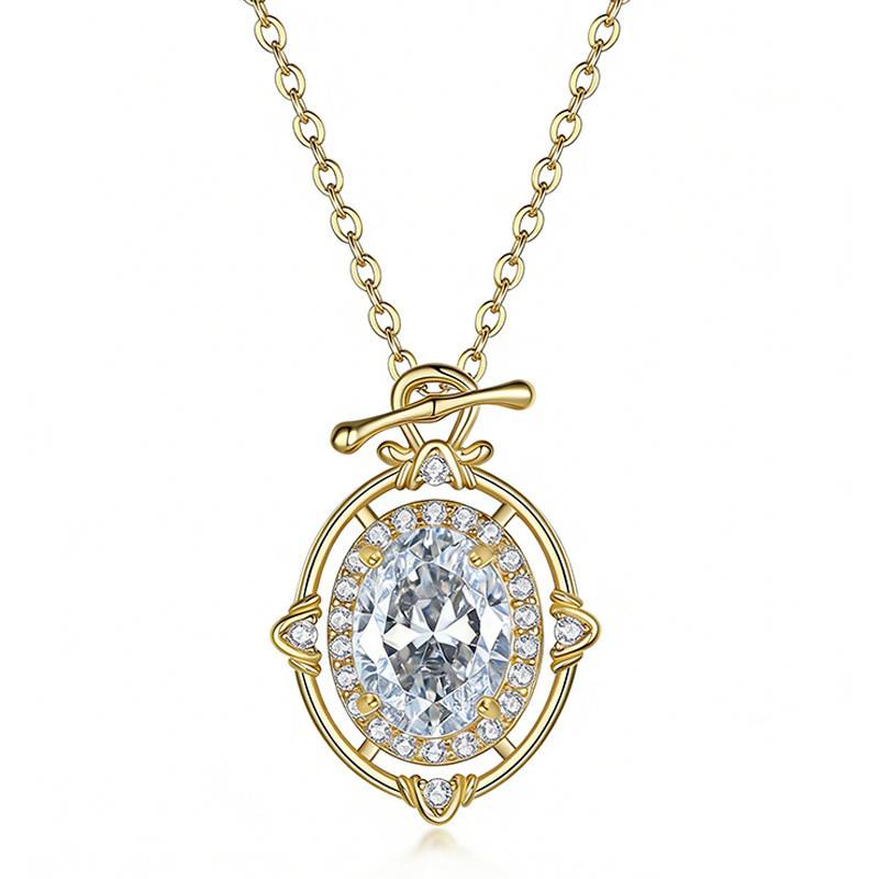 FX39525款S925银镀18K金蛋形MoissaniteRomantic星球Necklace主石8*6mmmm/1.5ct