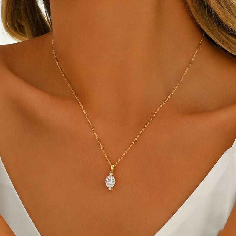 FX39528款S925银镀18K金蛋形Moissanite守护梦想Necklace主石10*8mmmm/3.0ct