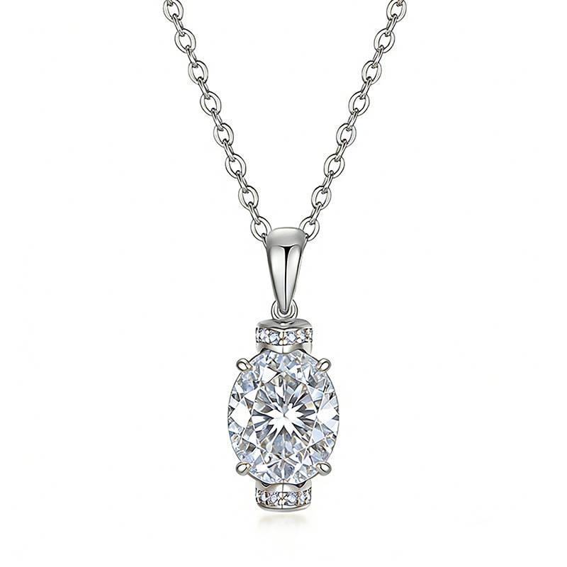 FX39528款S925银镀18K金蛋形Moissanite守护梦想Necklace主石10*8mmmm/3.0ct