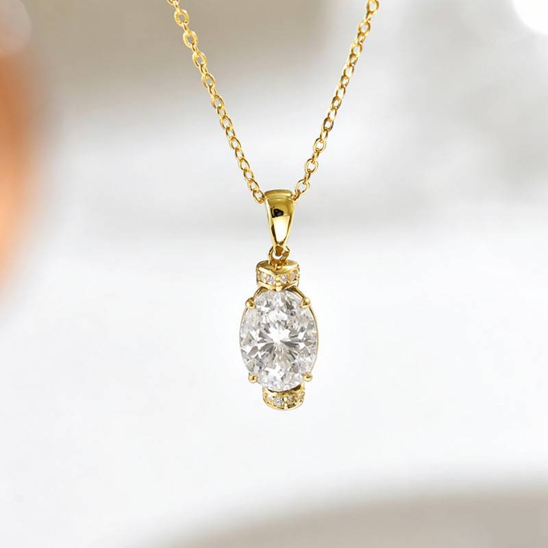 FX39528款S925银镀18K金蛋形Moissanite守护梦想Necklace主石10*8mmmm/3.0ct