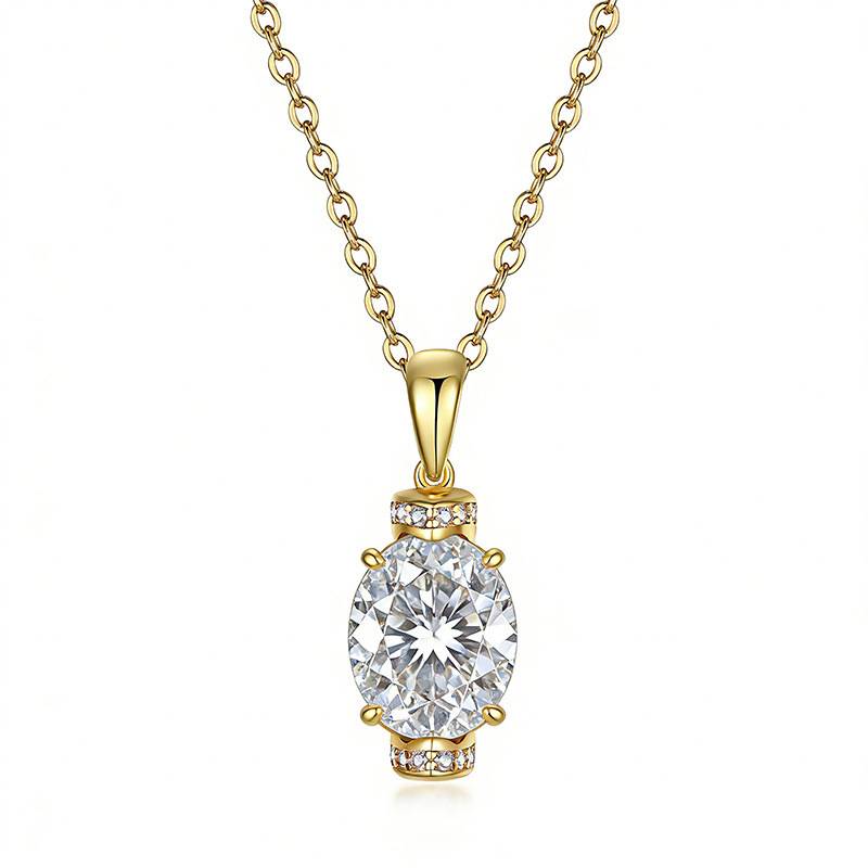 FX39528款S925银镀18K金蛋形莫桑钻守护梦想项链主石10*8mm/3.0ct