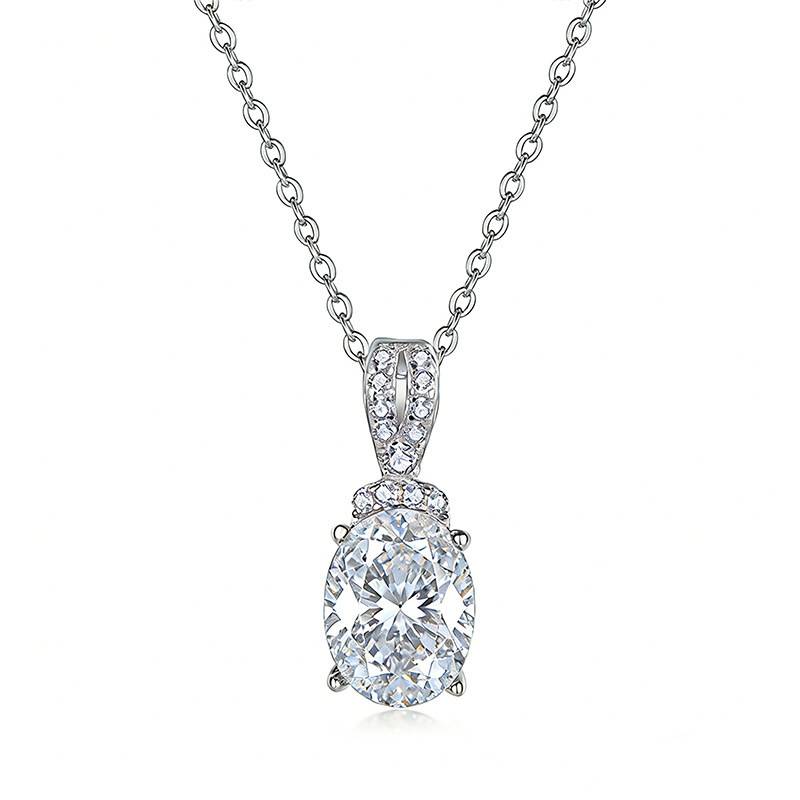 FX39530款S925银镀18K金蛋形Moissanite简约Affordable LuxuryNecklace主石8*6mmmm/1.5ct
